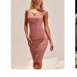 Oh Polly - Mauve/Blush Midi Ruched Dress